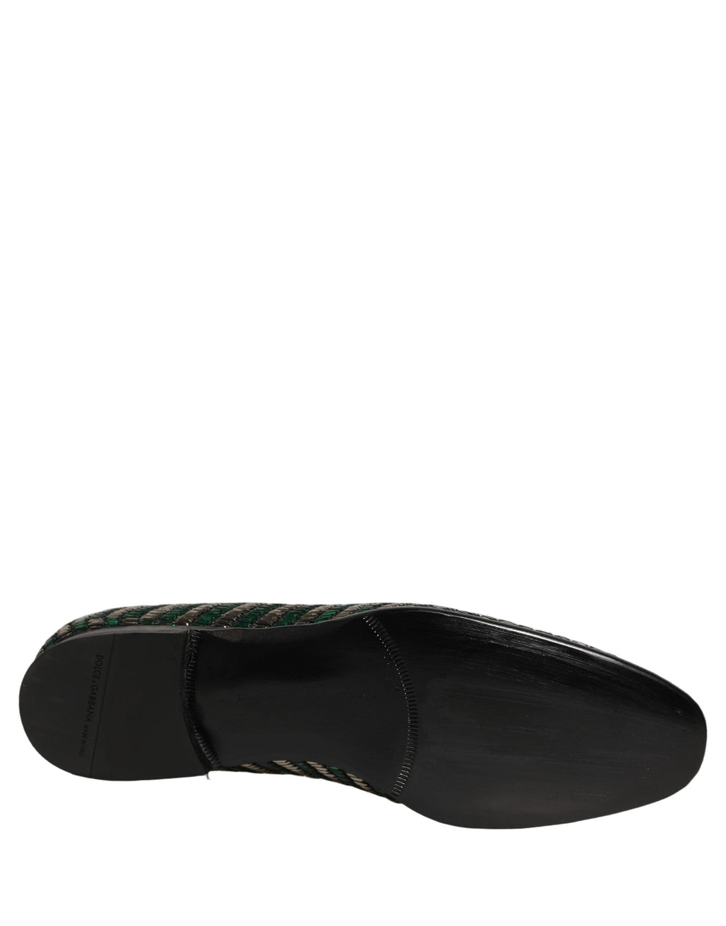 Dolce & Gabbana Silver Green Embellished Dress Loafers Shoes