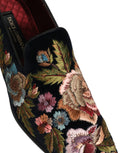 Dolce & Gabbana Black Velvet Floral Embroidery Loafers Shoes