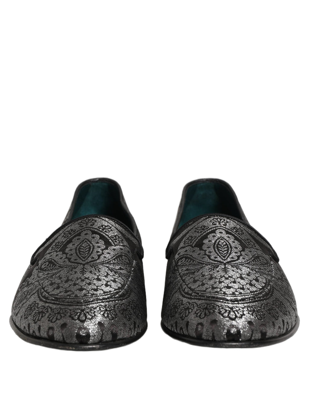 Dolce & Gabbana Silver Jacquard Leather Slip On Loafers Shoes