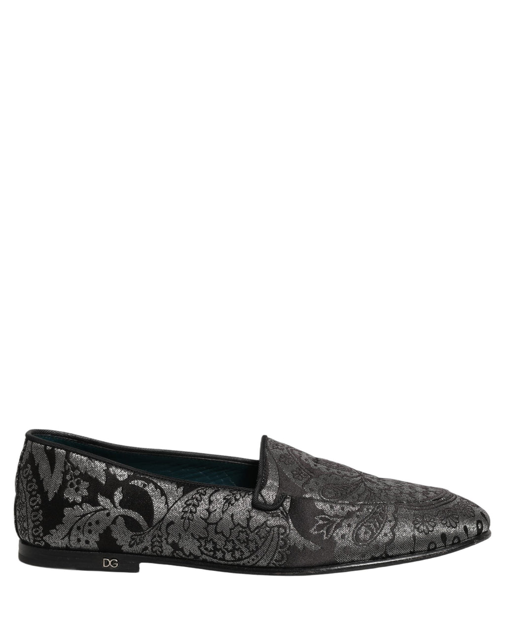 Dolce & Gabbana Silver Jacquard Leather Slip On Loafers Shoes