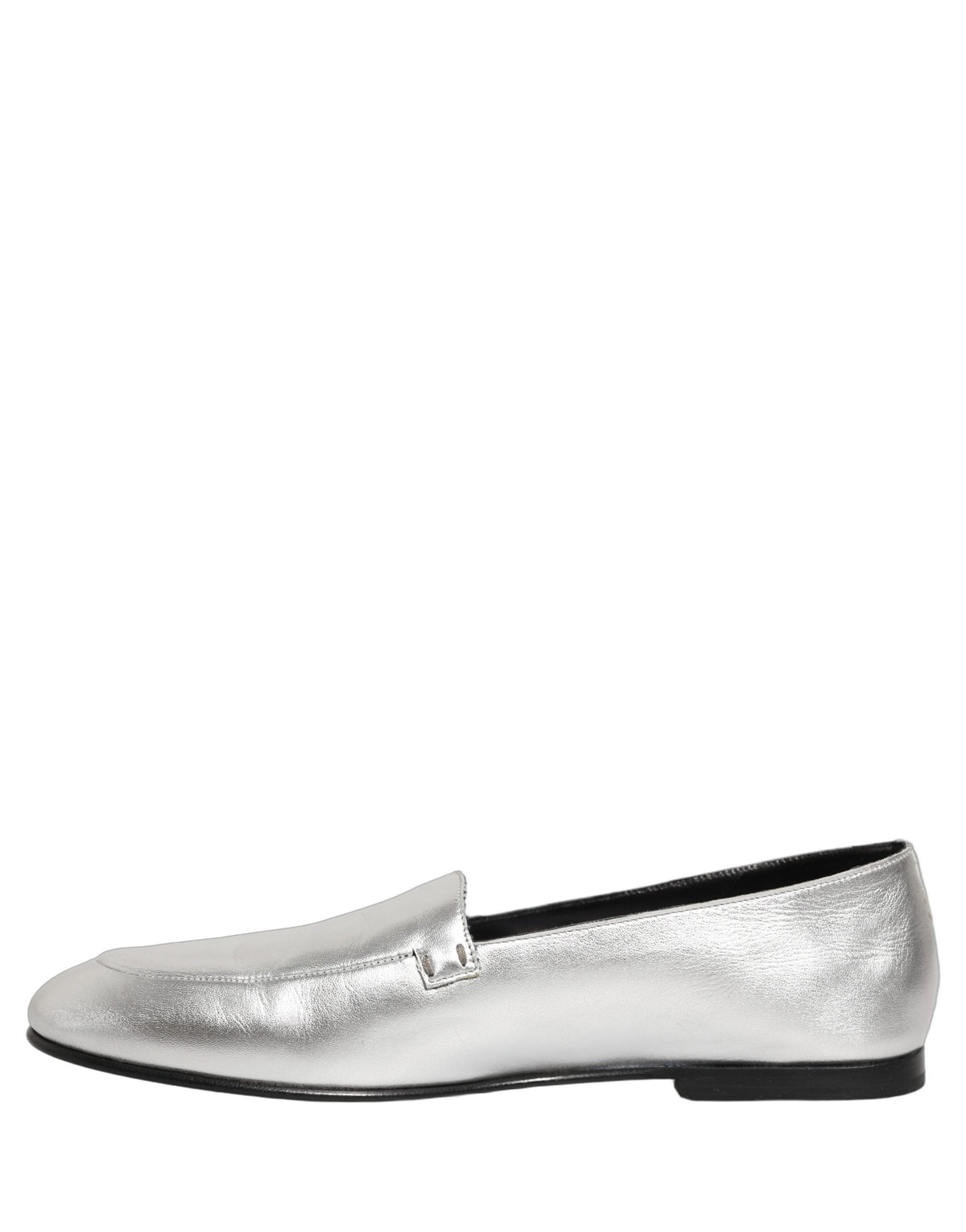 Dolce & Gabbana Silver Leather DG Logo Slip On Loafers Shoes
