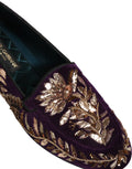 Dolce & Gabbana Violet Velvet Floral Embroidery Loafers Shoes