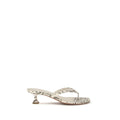 Amina Muaddi Gray Calf Leather Bos Taurus Flat Sandals