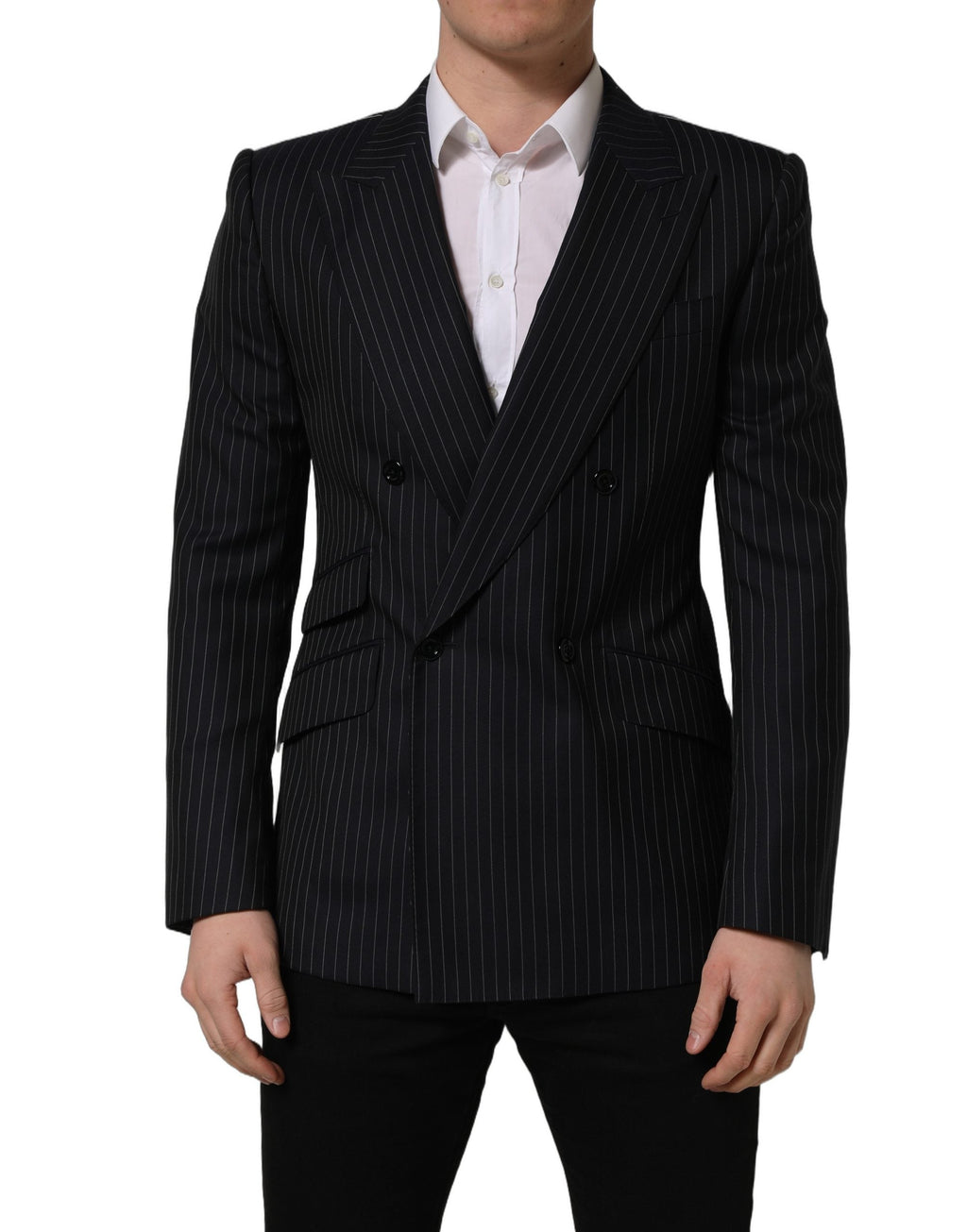 Dolce & Gabbana Dark Gray Stripes Wool Double Breasted Jacket