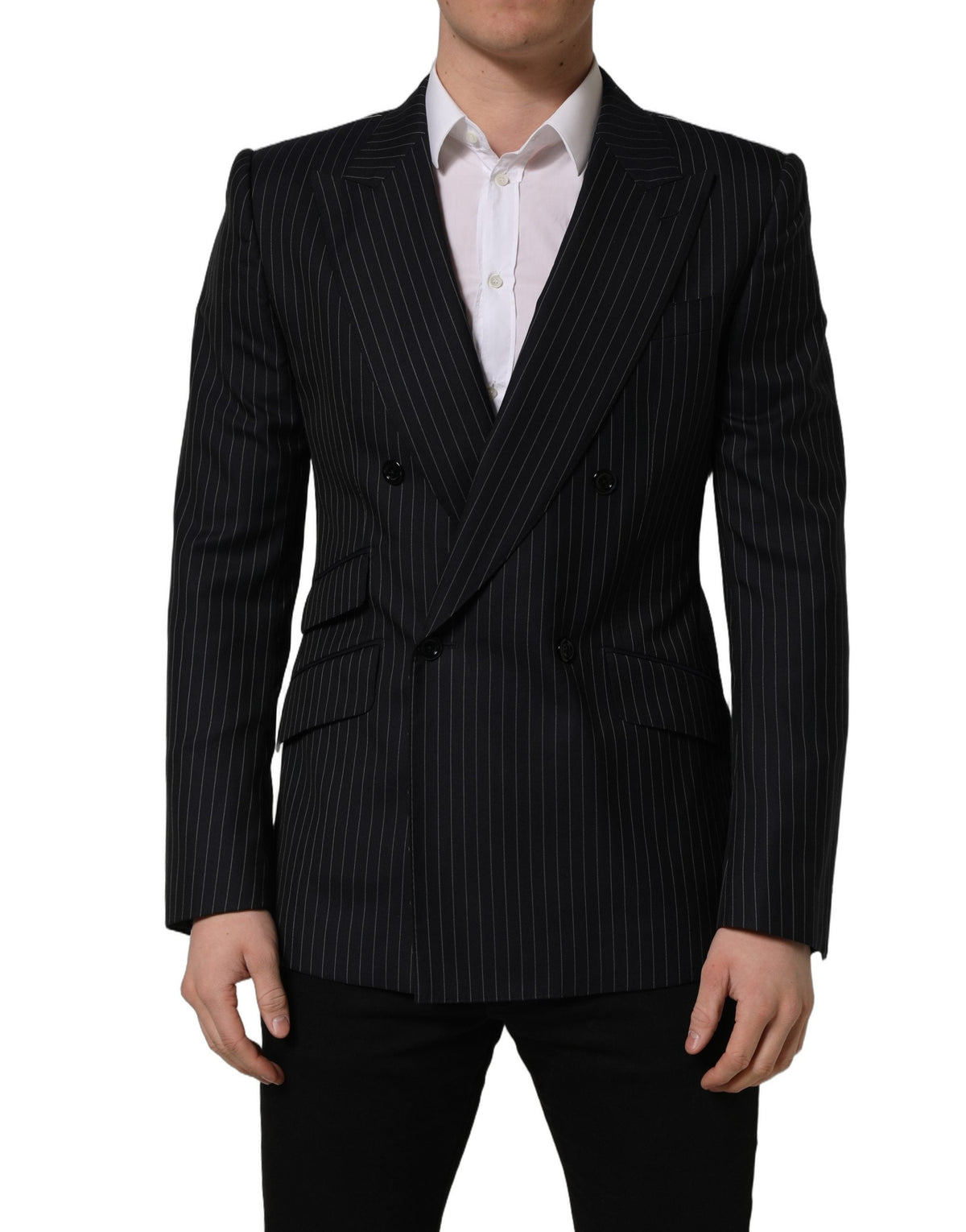 Dolce & Gabbana Dark Gray Stripes Wool Double Breasted Jacket