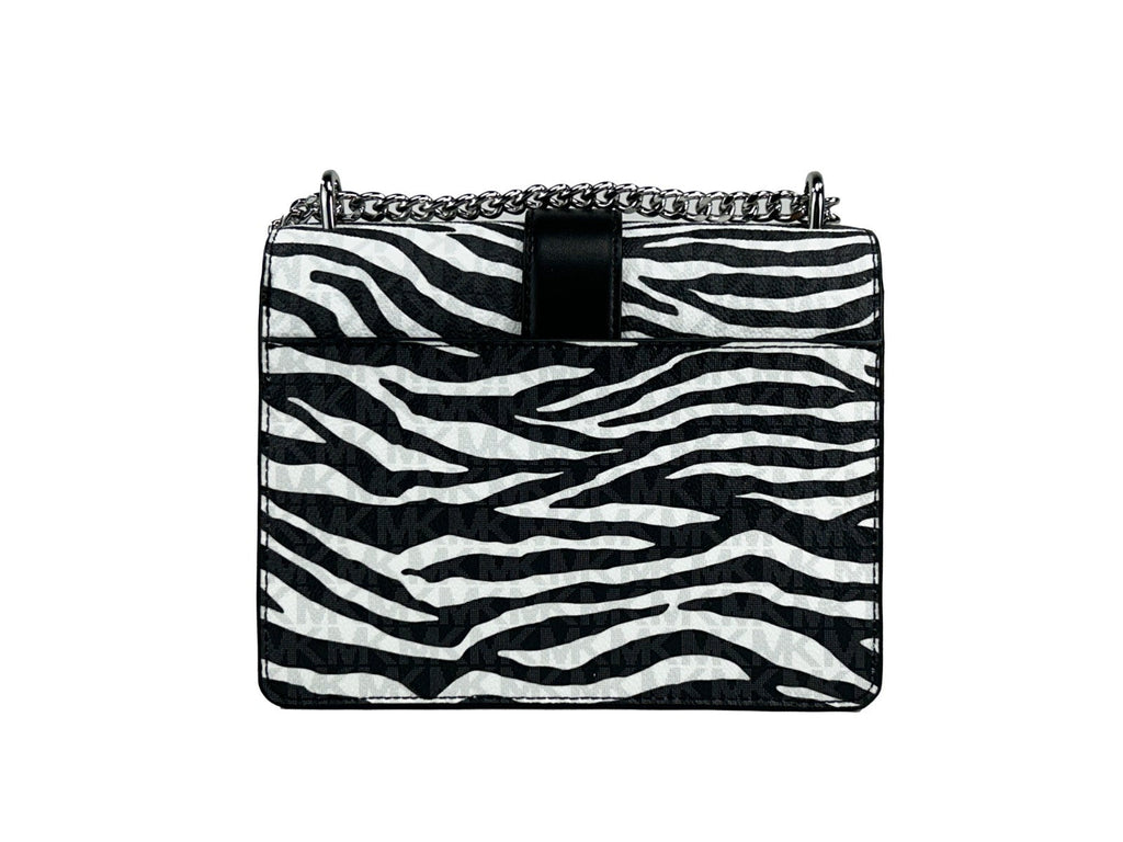 Michael Kors Greenwich Small Print Logo Crossbody Tote Chain Bag Black/White $498