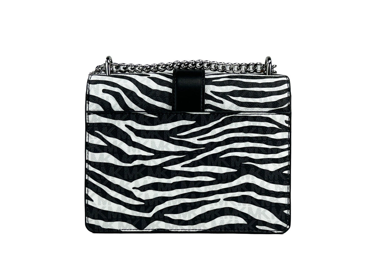 Michael Kors Greenwich Small Print Logo Crossbody Tote Chain Bag Black/White $498