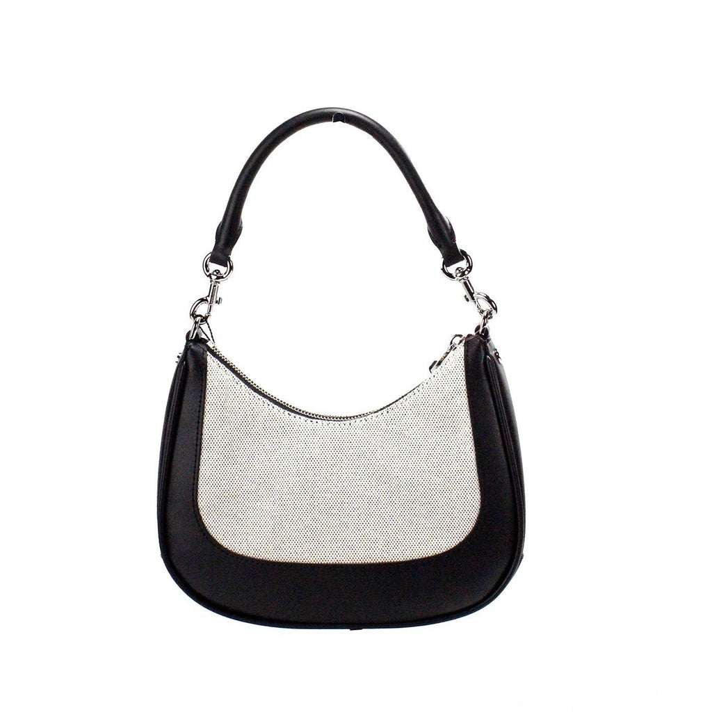 Marc Jacobs Natural Black Canvas Leather Hobo Shoulder Handbag Purse