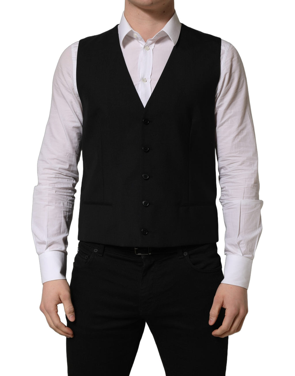 Dolce & Gabbana Black Wool Single Breasted Waistcoat Vest
