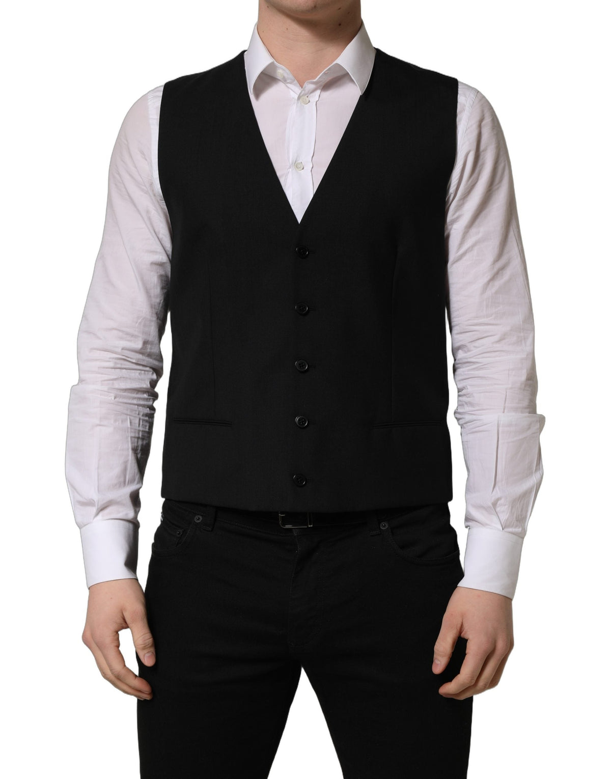 Dolce & Gabbana Black Wool Single Breasted Waistcoat Vest