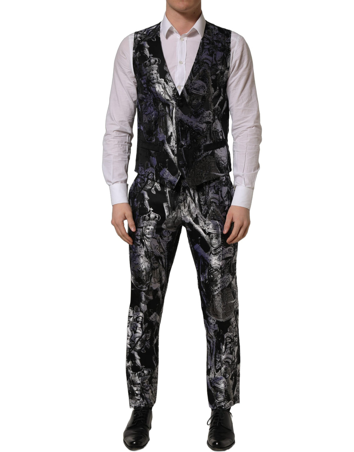 Dolce & Gabbana Dark Gray Jacquard Slim Fit Formal 3 Piece Suit