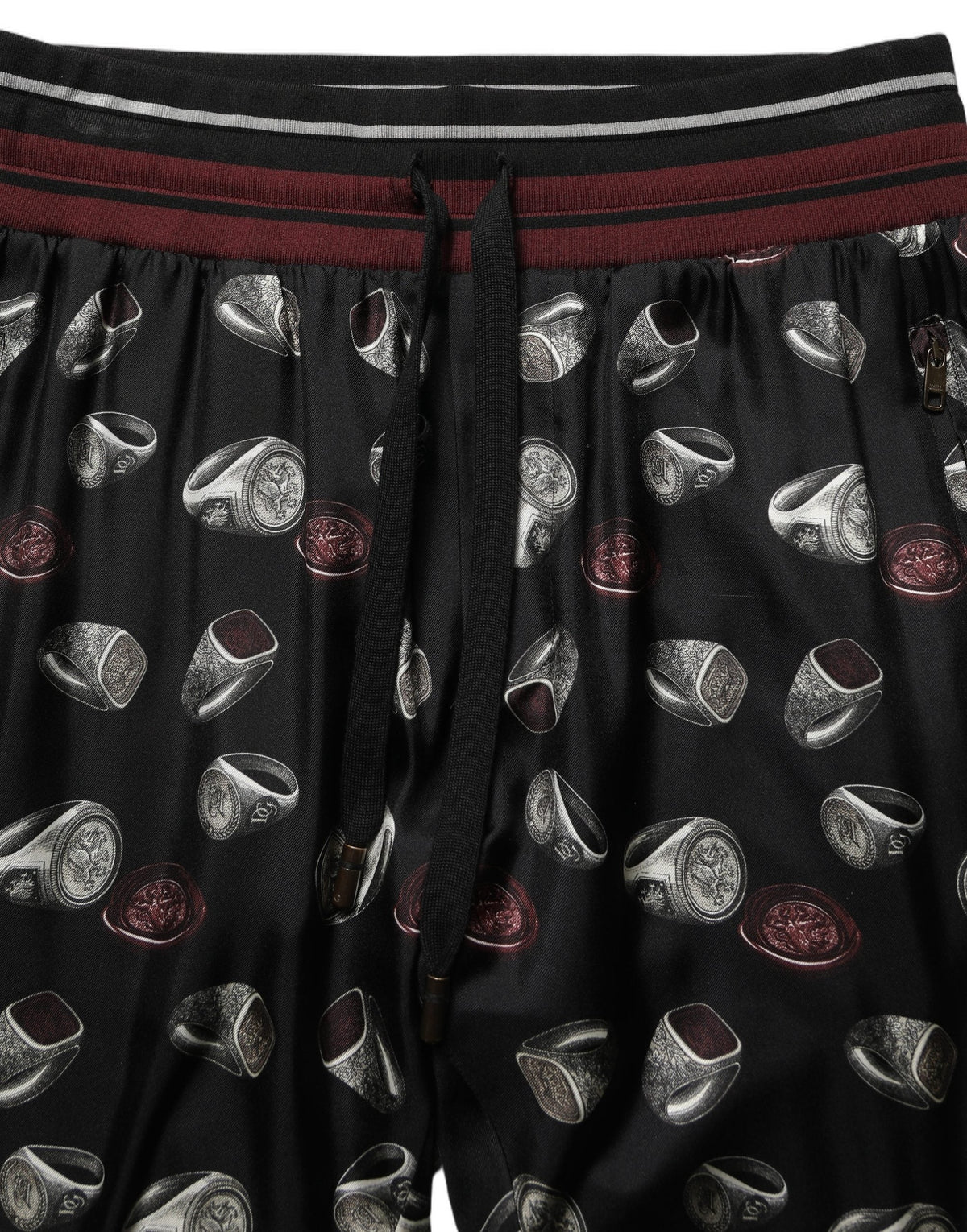 Dolce & Gabbana Pants Black Ring Print Silk Jogging Trousers