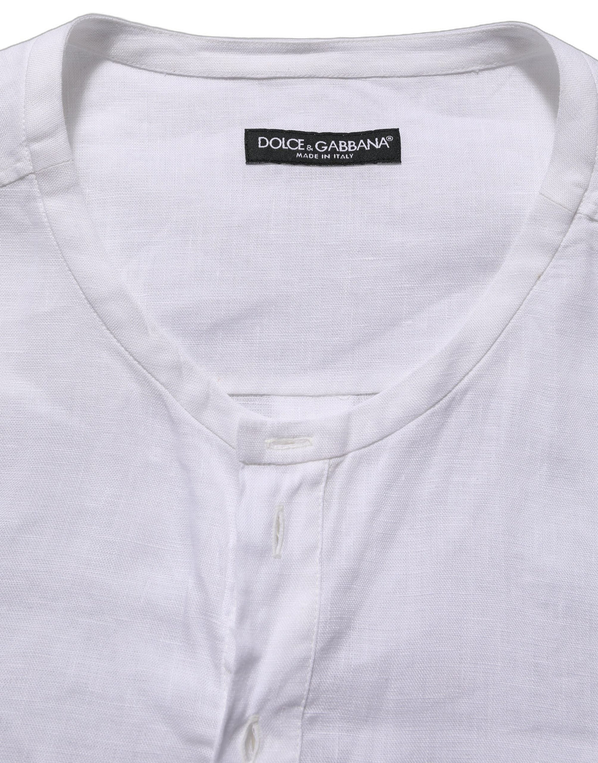 Dolce & Gabbana White Linen Logo Long Sleeves Casual Shirt