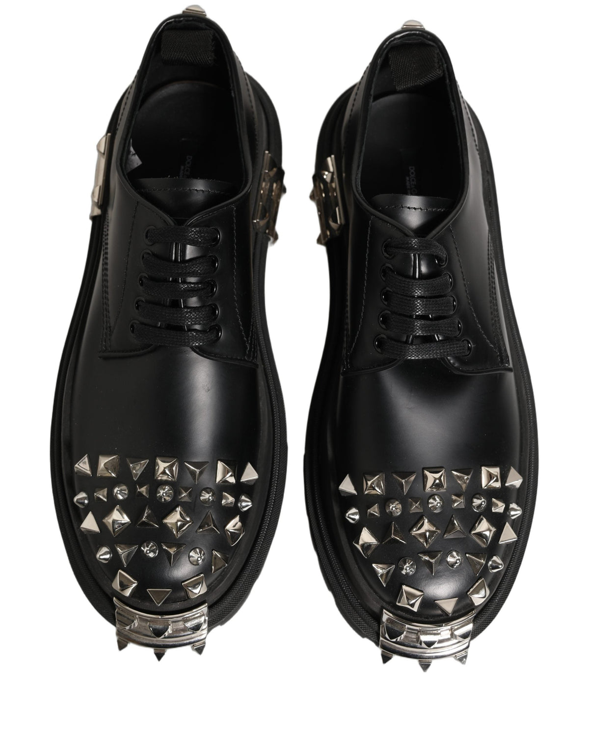 Dolce & Gabbana Black Leather Studded Hi-Trekking Derby Shoes
