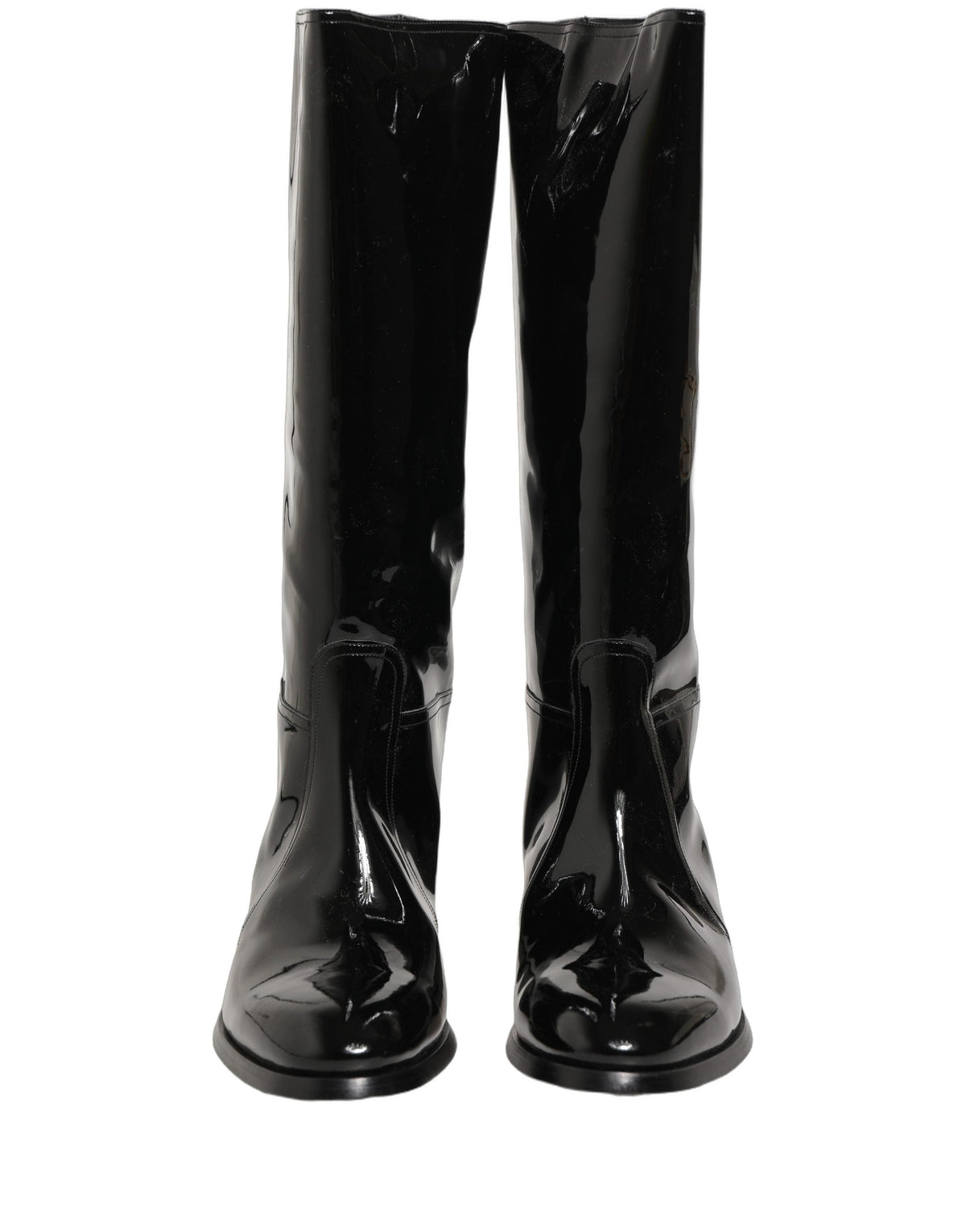Dolce & Gabbana Black Leather Knee High Heels Boots Shoes