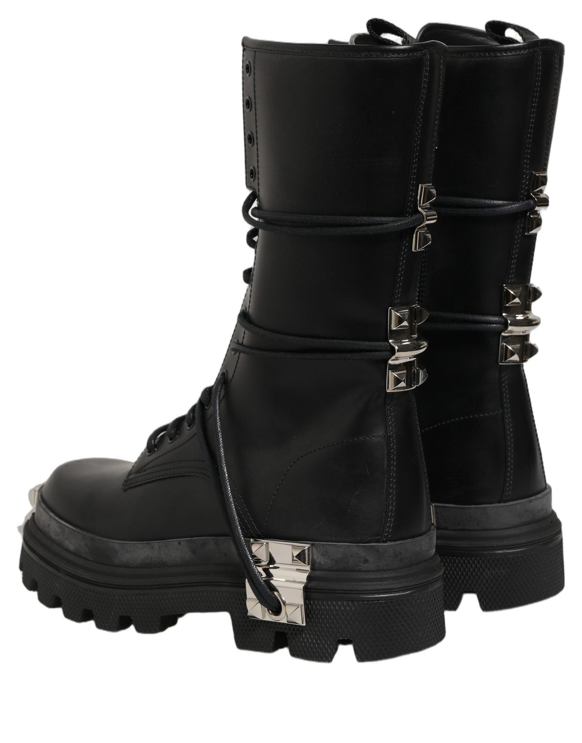 Dolce & Gabbana Black Stud Platform Combat High Boots Shoes