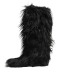 Dolce & Gabbana Black Faux Fur Mid Calf Winter Boots Shoes
