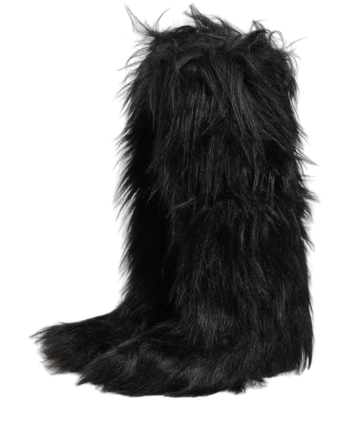 Dolce & Gabbana Black Faux Fur Mid Calf Winter Boots Shoes
