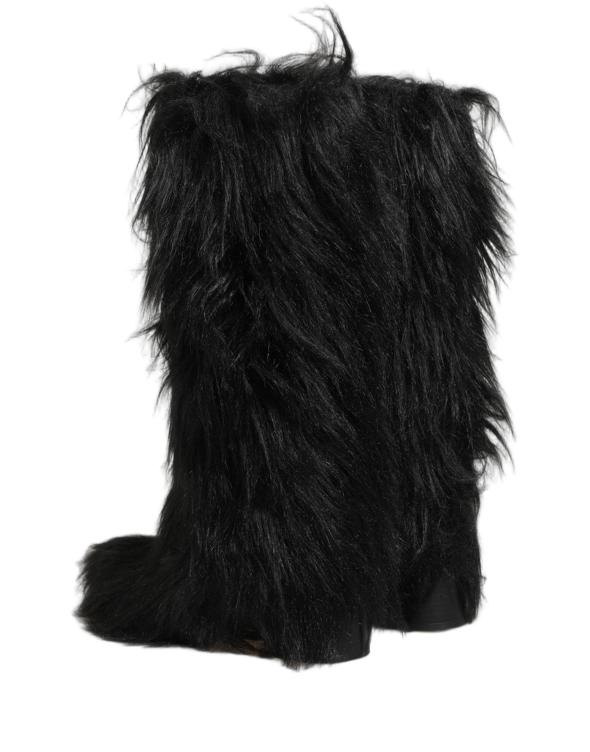 Dolce & Gabbana Black Faux Fur Mid Calf Winter Boots Shoes