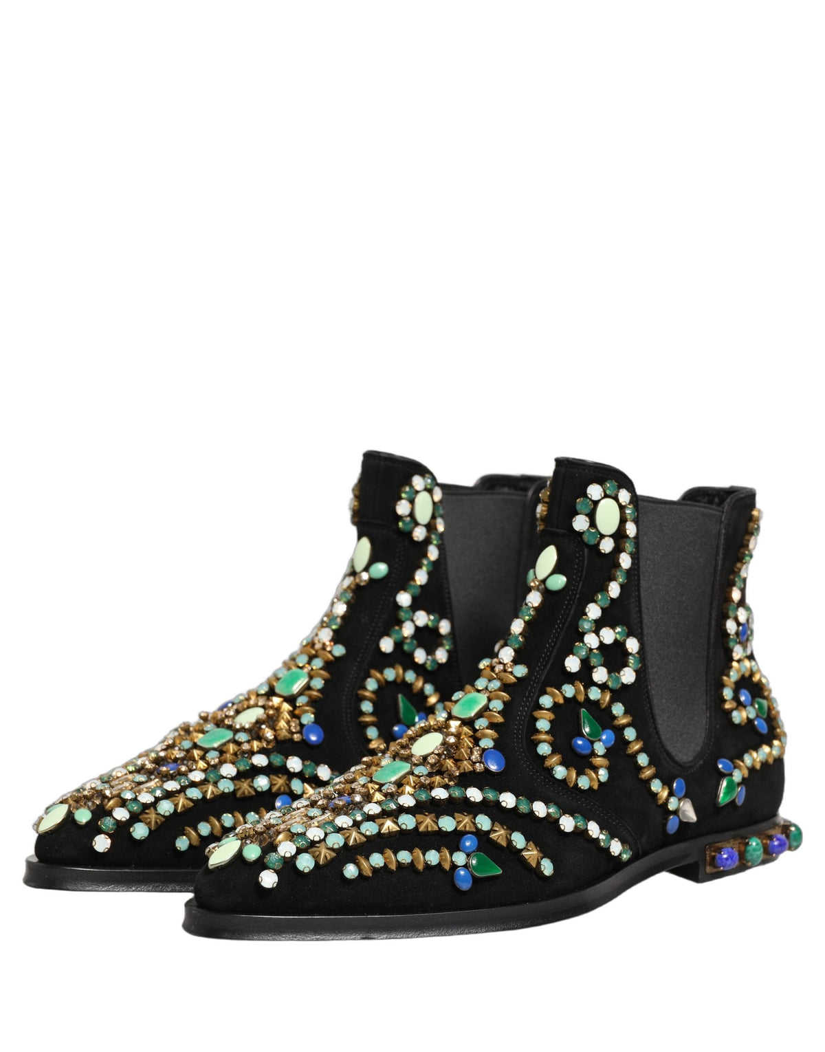 Dolce & Gabbana Black Embellished Chelsea Ankle Boots Shoes