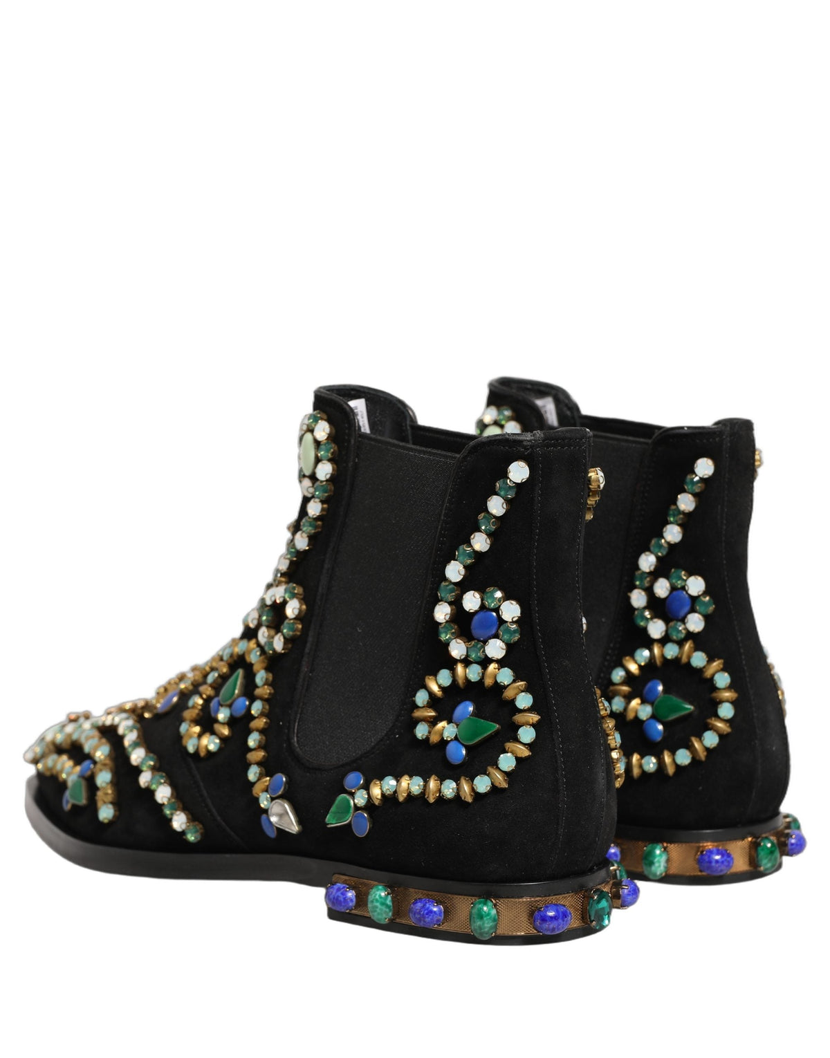 Dolce & Gabbana Black Embellished Chelsea Ankle Boots Shoes
