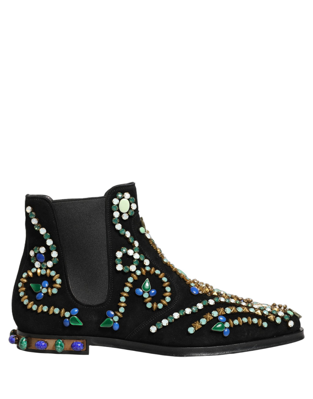 Dolce & Gabbana Black Embellished Chelsea Ankle Boots Shoes
