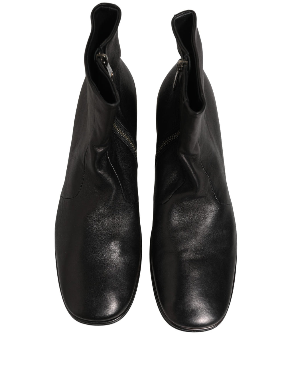 Dolce & Gabbana Black Leather Logo Short Ankle Boots Shoes
