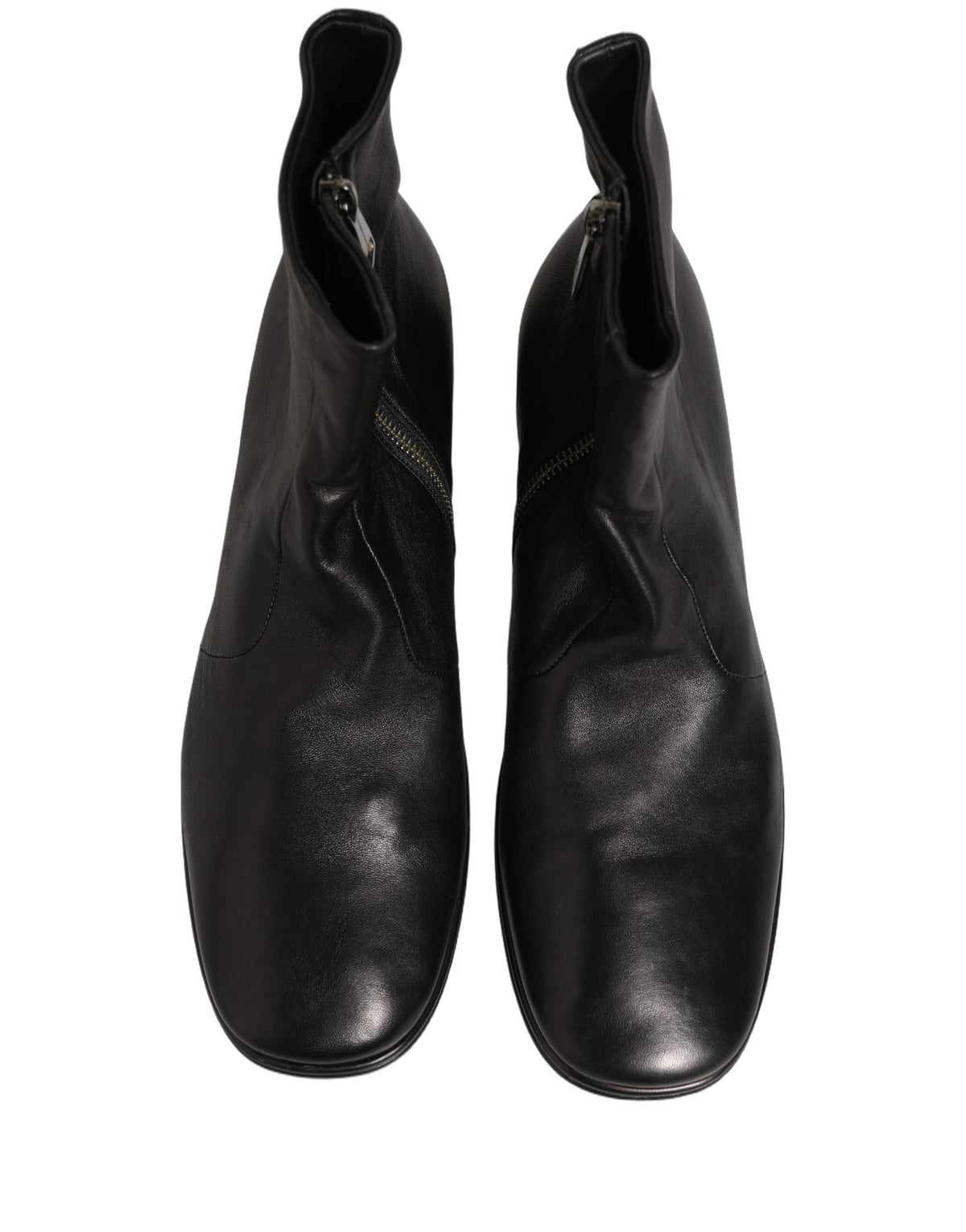 Dolce & Gabbana Black Leather Logo Short Ankle Boots Shoes