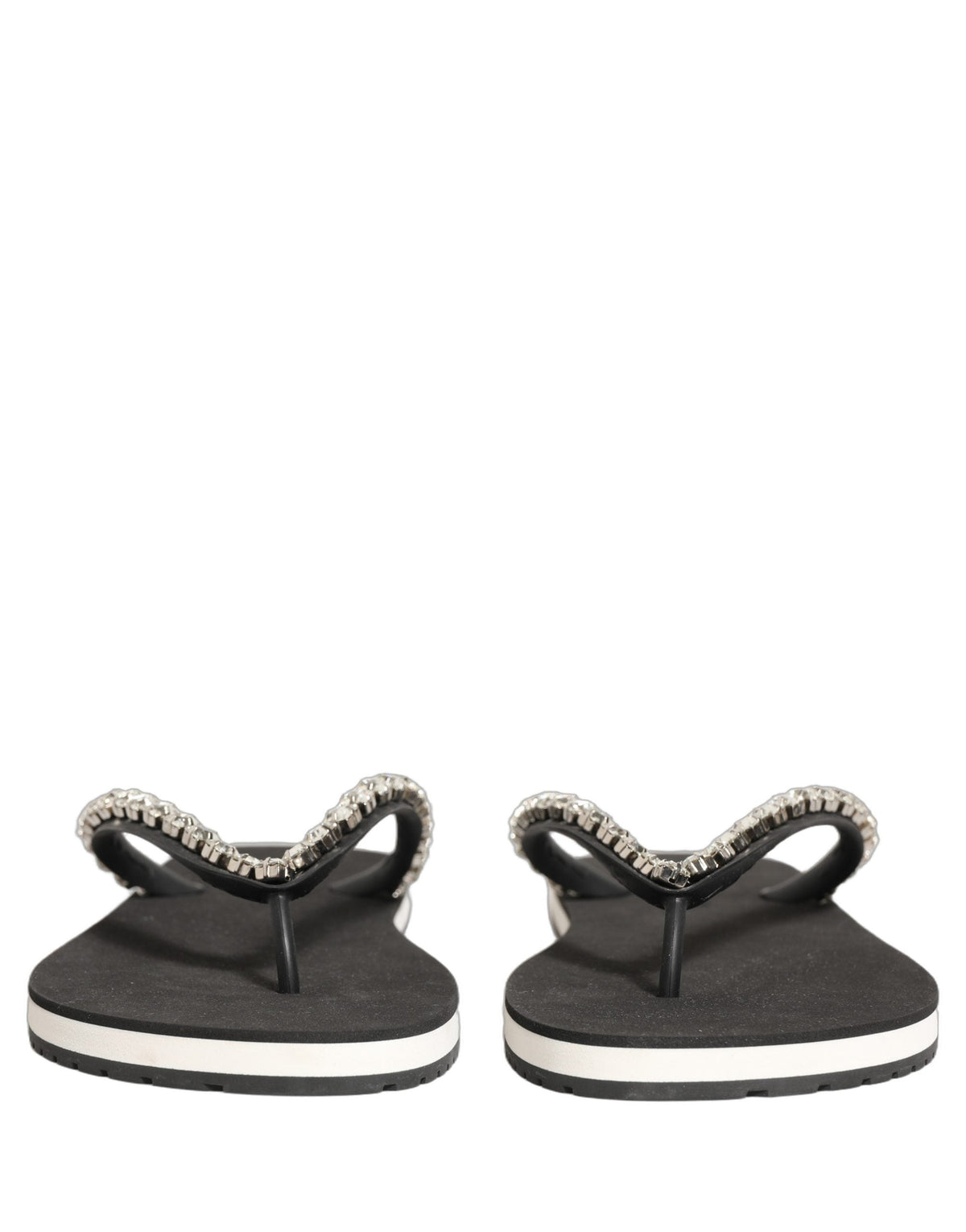 Dolce & Gabbana Black Embellished Rubber Flip Flops Men Shoes