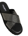 Dolce & Gabbana Black Strass Criss Cross Slide Sandals Shoes