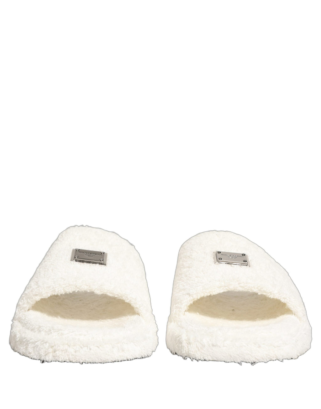 Dolce & Gabbana White Faux Fur Flats Men Slides Sandals Shoes