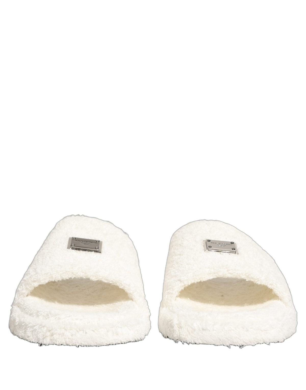 Dolce & Gabbana White Faux Fur Flats Men Slides Sandals Shoes