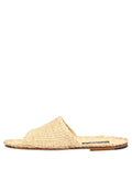 Dolce & Gabbana Beige Straw Raffia Slides Sandals Flats Shoes