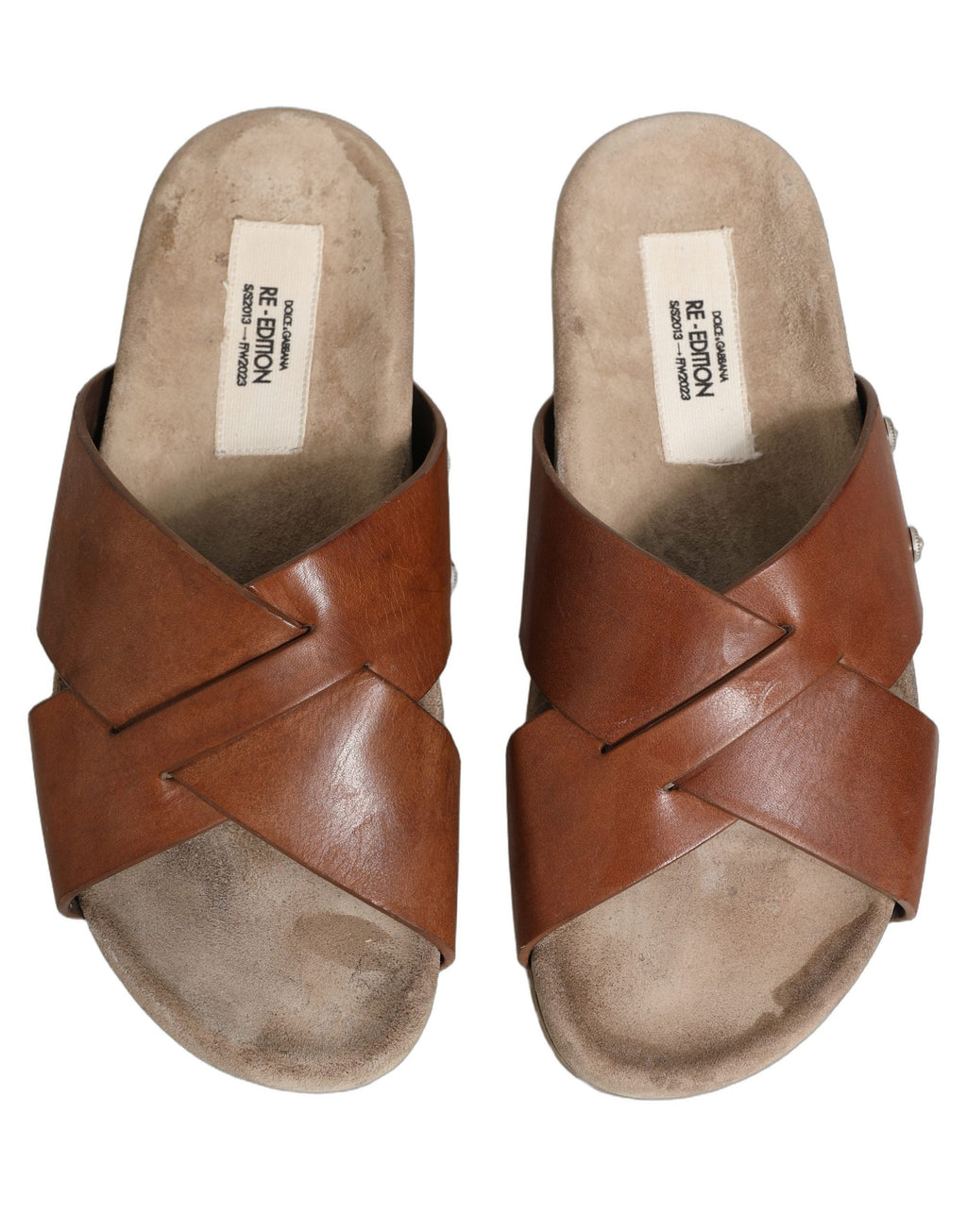 Dolce & Gabbana Brown Calf Leather Slides Sandals Shoes