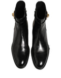Dolce & Gabbana Black Leather Logo Buckle Mid Calf Boots Shoes