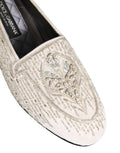 Dolce & Gabbana White Satin Embellished Dress Loafers Shoes