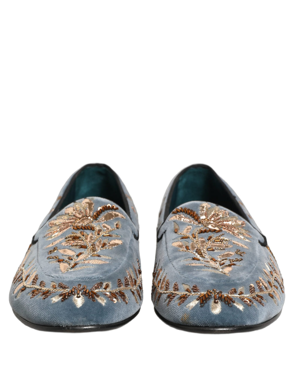 Dolce & Gabbana Blue Velvet Embellished Dress Loafers Shoes