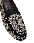 Dolce & Gabbana Black Velvet Embellished Dress Loafers Shoes