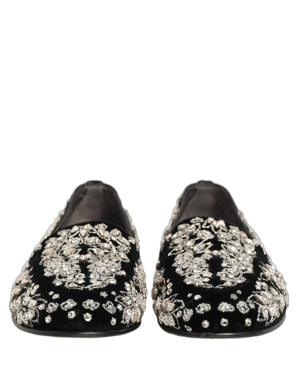 Dolce & Gabbana Black Velvet Embellished Dress Loafers Shoes