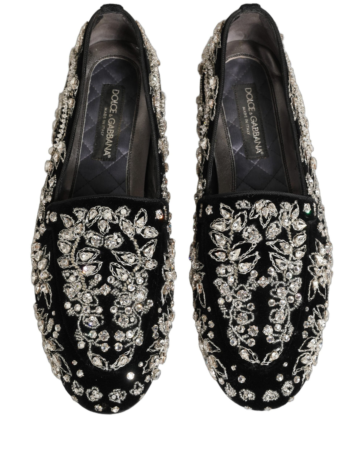 Dolce & Gabbana Black Velvet Embellished Dress Loafers Shoes