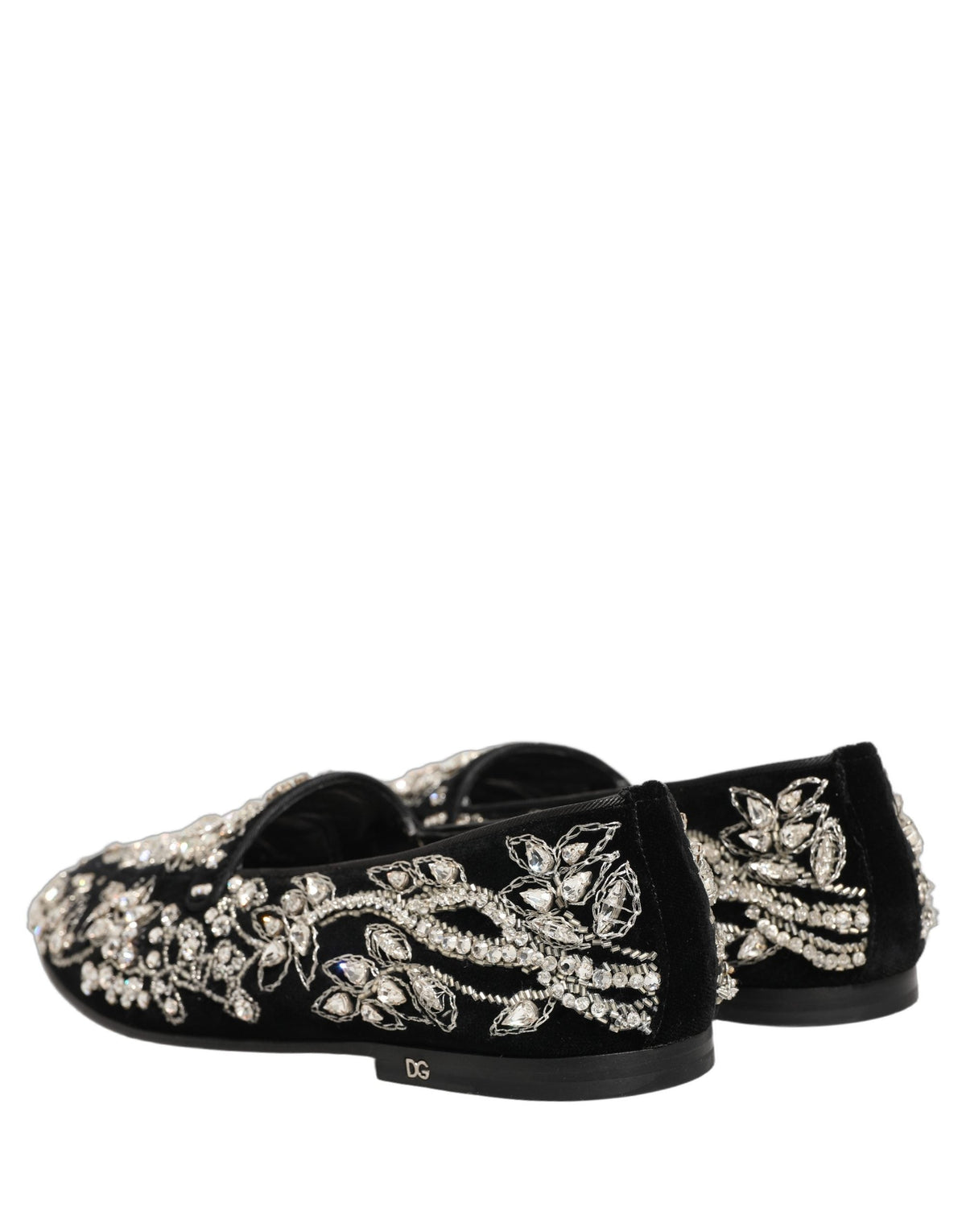 Dolce & Gabbana Black Velvet Embellished Dress Loafers Shoes