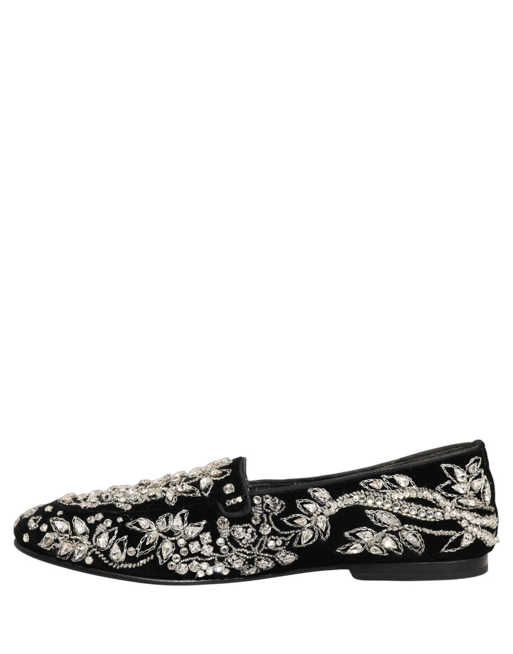 Dolce & Gabbana Black Velvet Embellished Dress Loafers Shoes