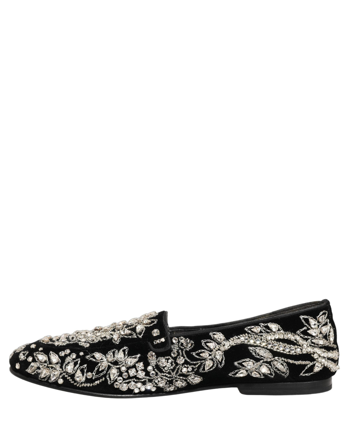 Dolce & Gabbana Black Velvet Embellished Dress Loafers Shoes