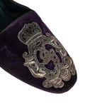 Dolce & Gabbana Purple Velvet Crown Embroidery Loafers Shoes