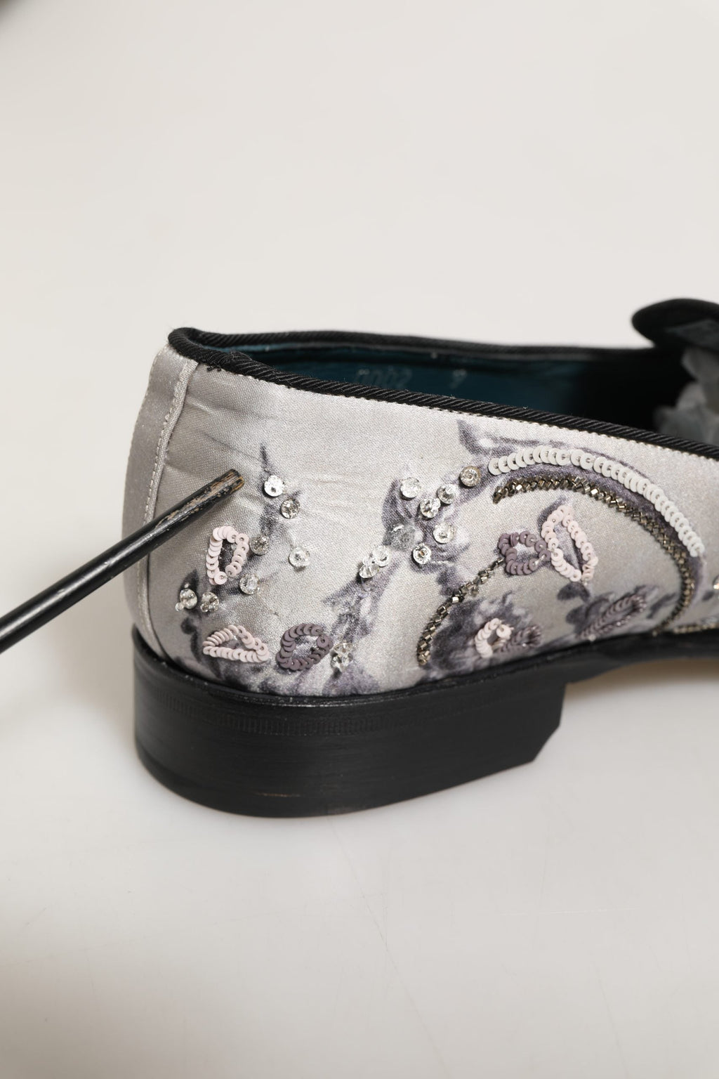 Dolce & Gabbana White Sequined Formal Slip On Loafers Shoes
