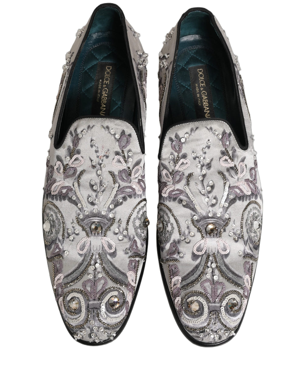 Dolce & Gabbana White Sequined Formal Slip On Loafers Shoes