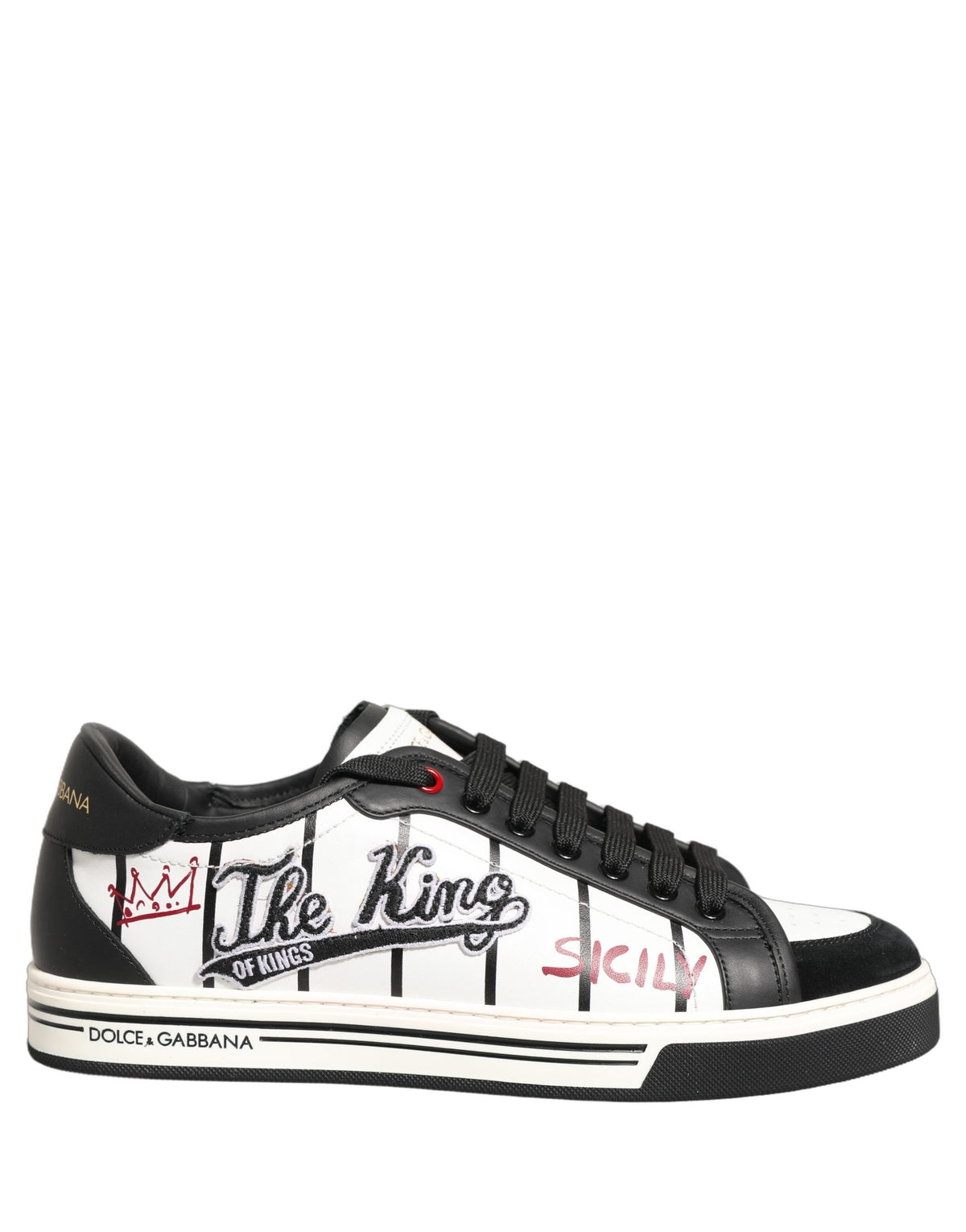 Dolce & Gabbana White Black DG Logo King Patch Low-Top Sneaker Shoes