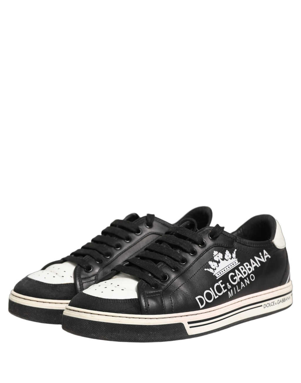 Dolce & Gabbana Black Leather Crown Milano Men Sneakers Shoes