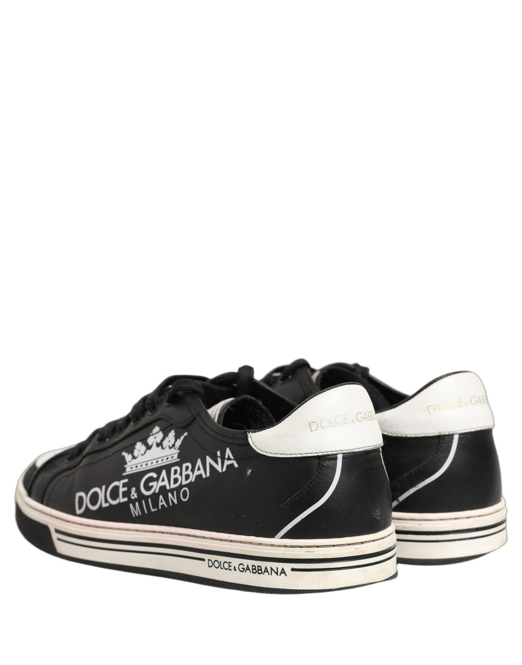 Dolce & Gabbana Black Leather Crown Milano Men Sneakers Shoes
