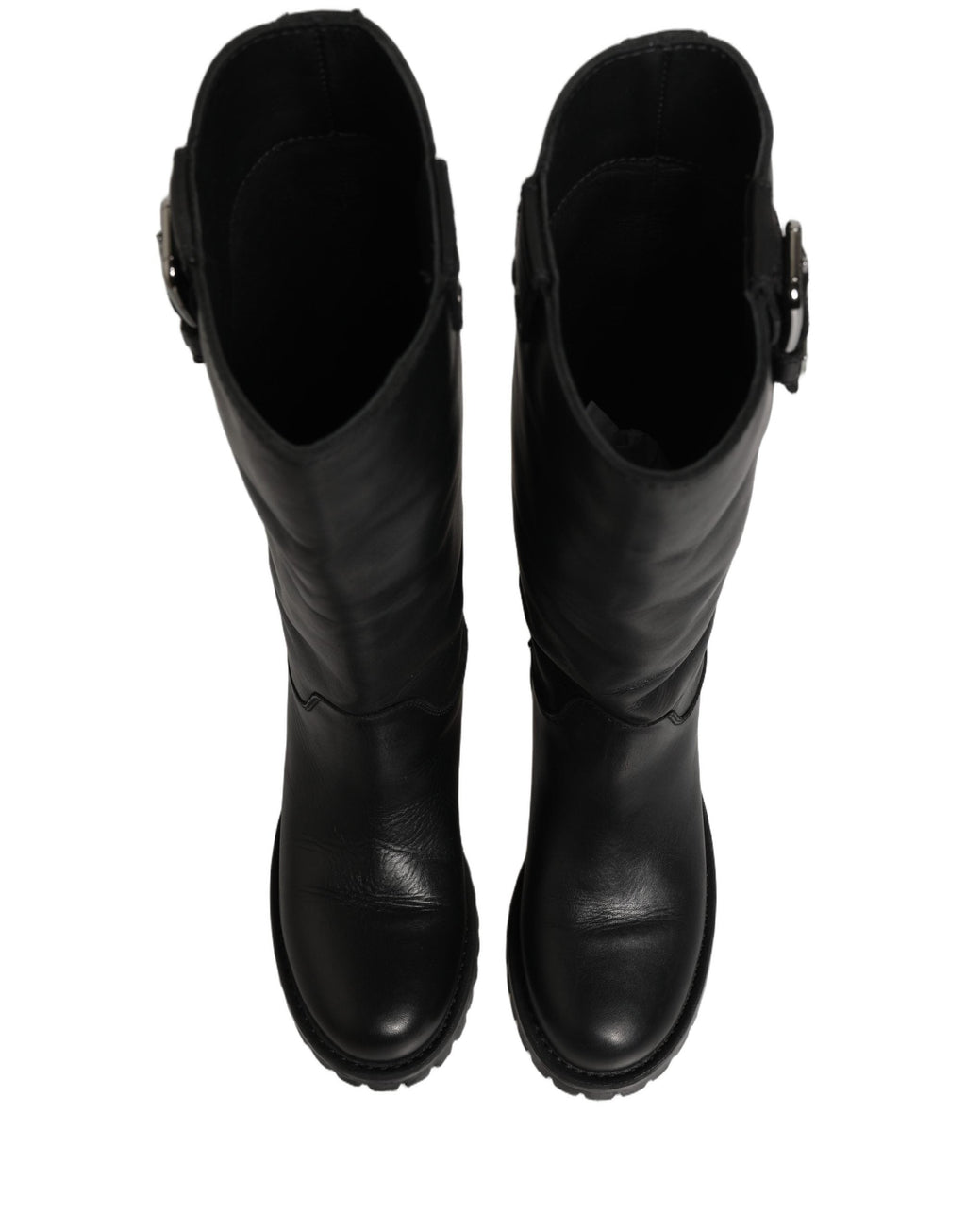 Dolce & Gabbana Black Leather Buckle Detail Mid Calf Boots Shoes